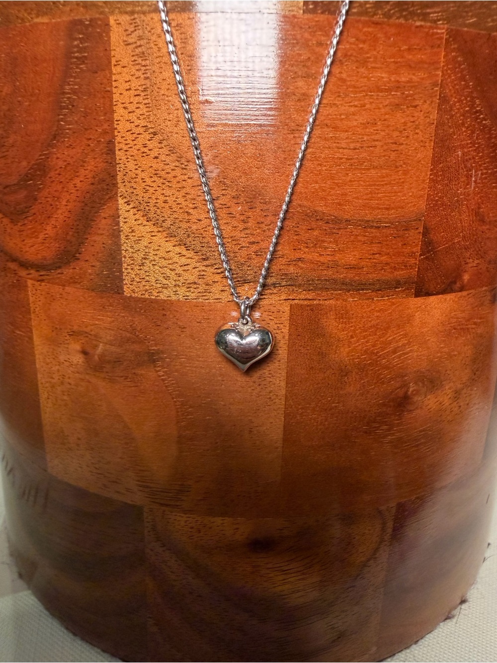 Vintage Avon Sterling Silver Puff Heart Chain Necklace 16”